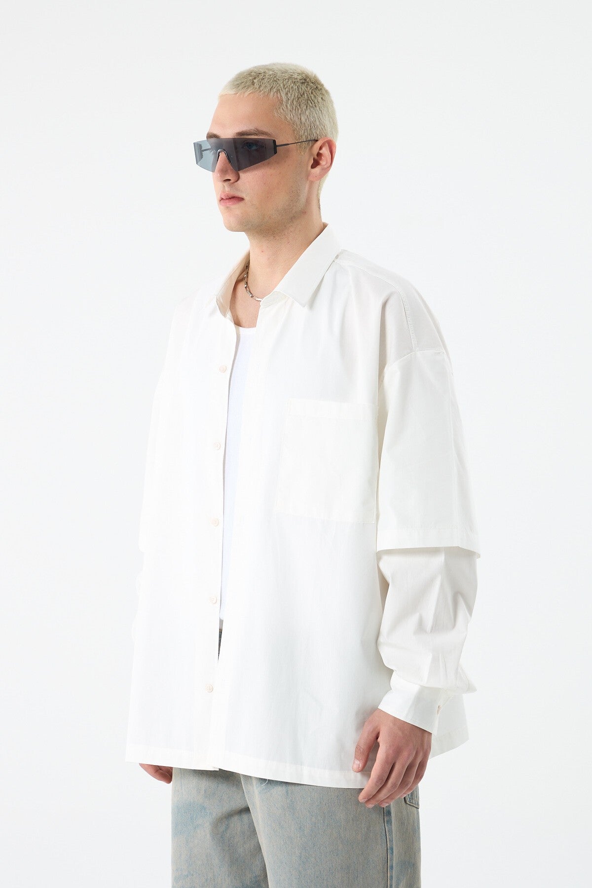 Oversized Long-Sleeve Shirt with Double-Sleeve Detail