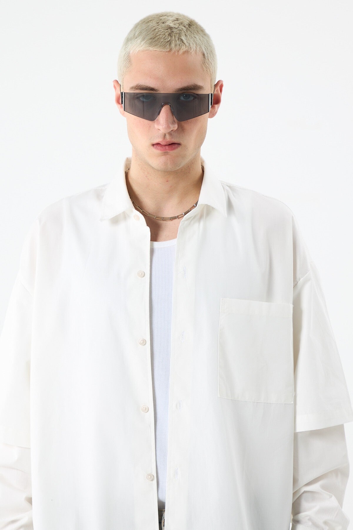 Oversized Long-Sleeve Shirt with Double-Sleeve Detail