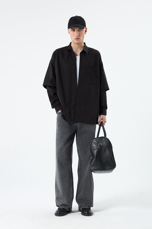 Oversized Long-Sleeve Shirt with Double-Sleeve Detail