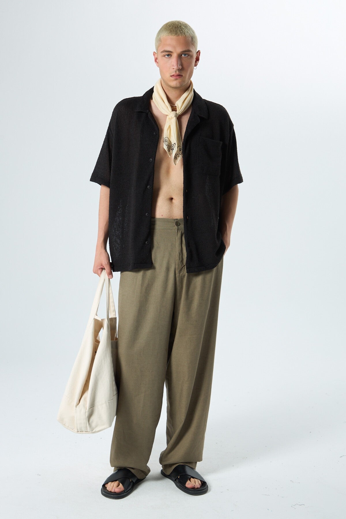 Oversized Towel-Weave Short-Sleeve Single-Pocket Shirt