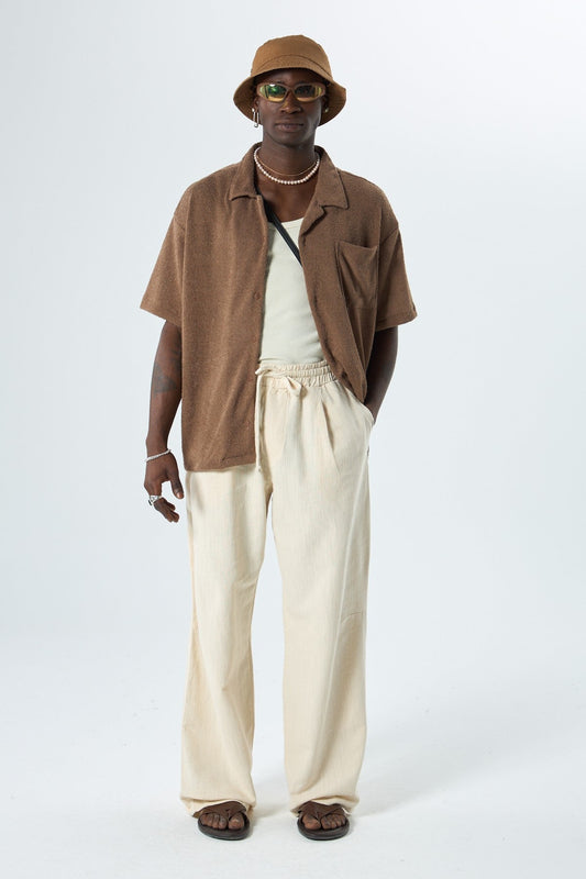 Oversized Towel-Weave Short-Sleeve Single-Pocket Shirt