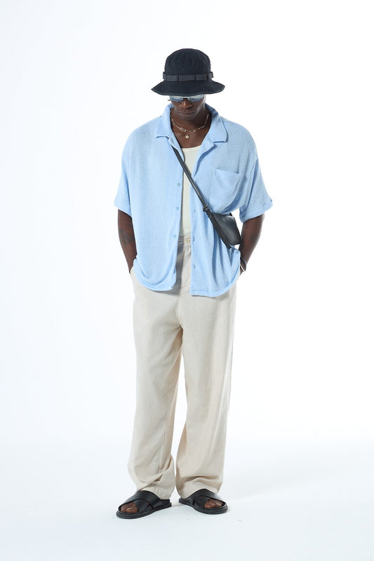 Oversized Towel-Weave Short-Sleeve Single-Pocket Shirt