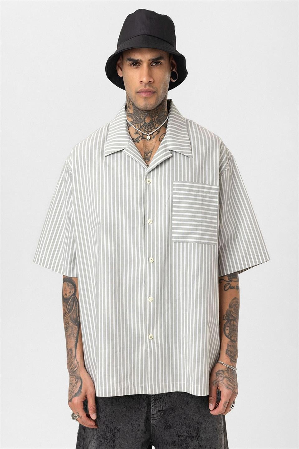 Striped Short-Sleeve Oversized Shirt