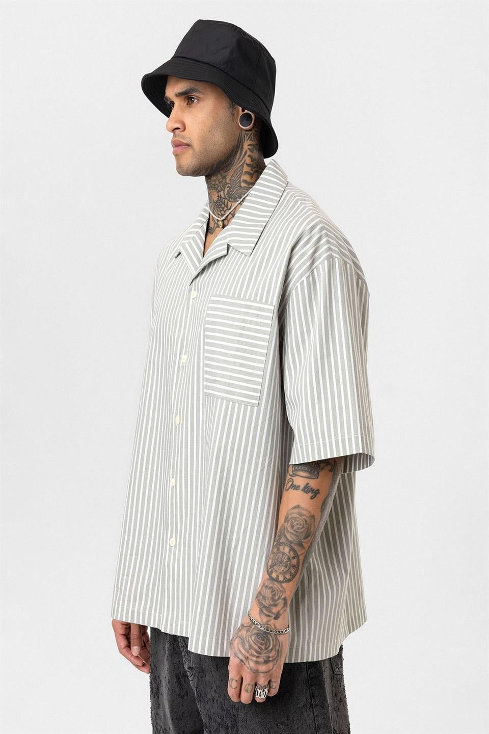 Striped Short-Sleeve Oversized Shirt