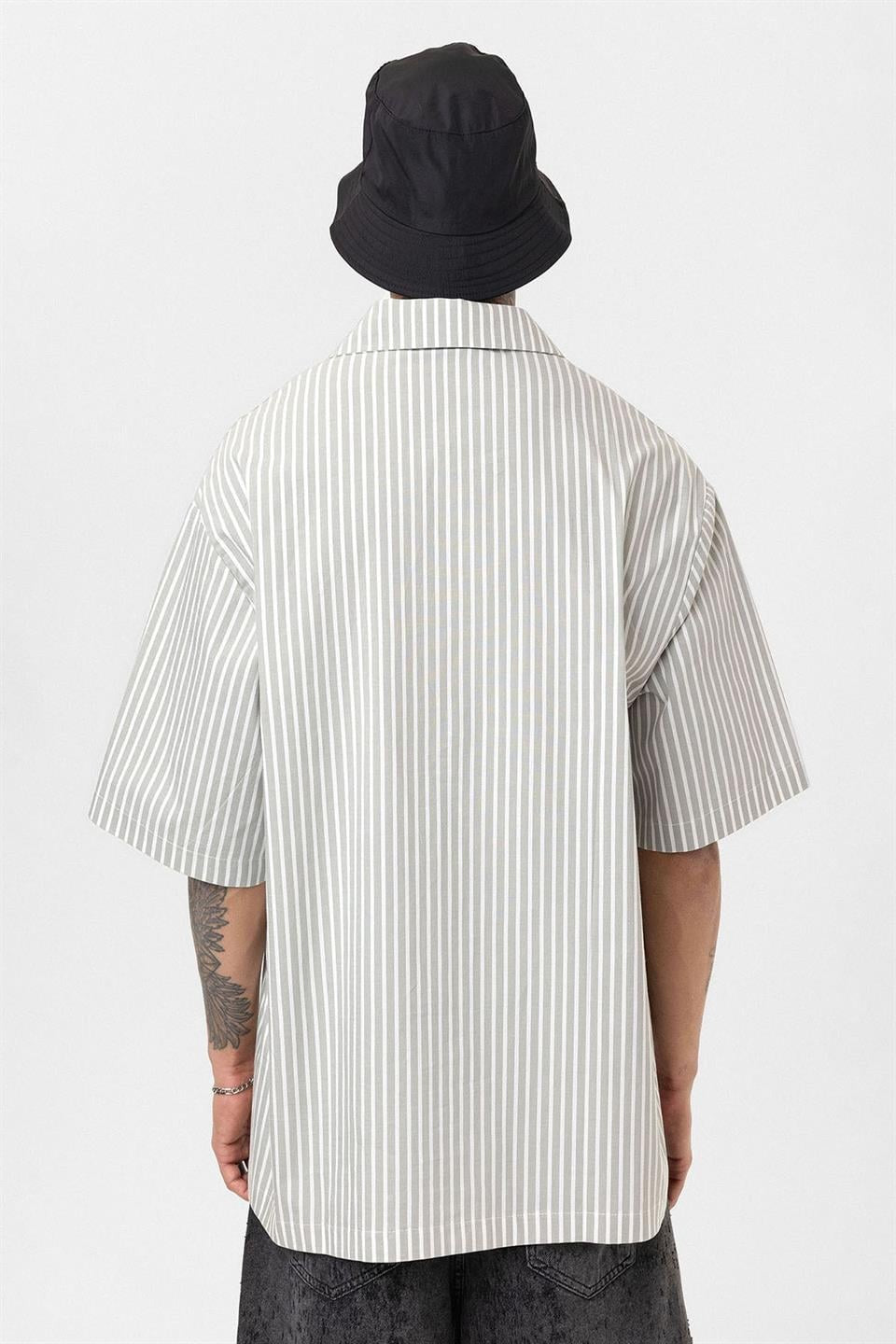 Striped Short-Sleeve Oversized Shirt