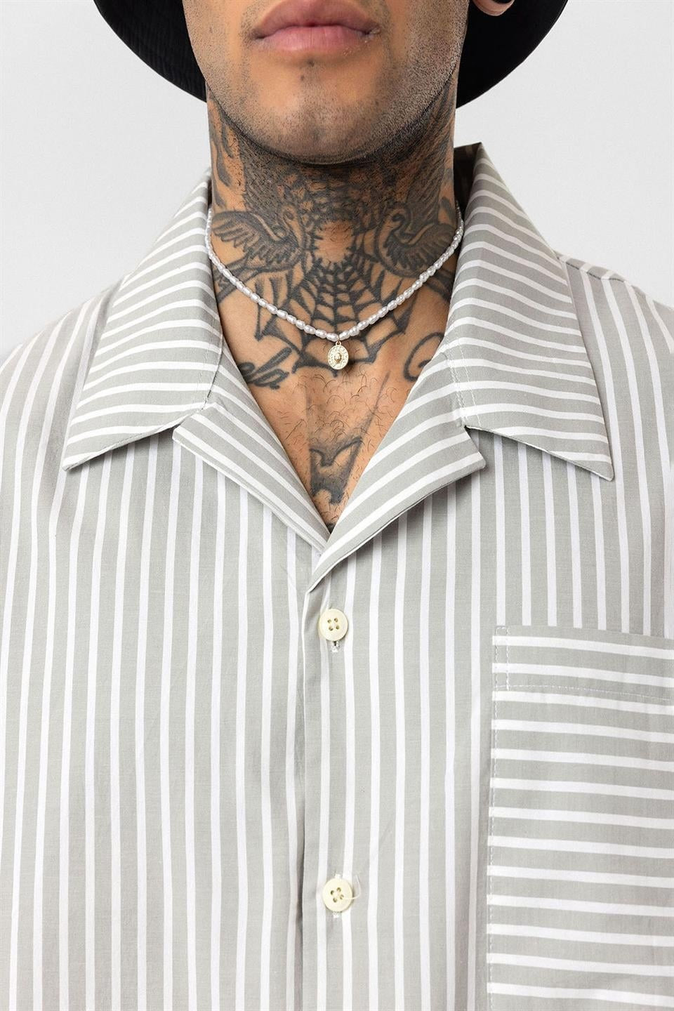 Striped Short-Sleeve Oversized Shirt