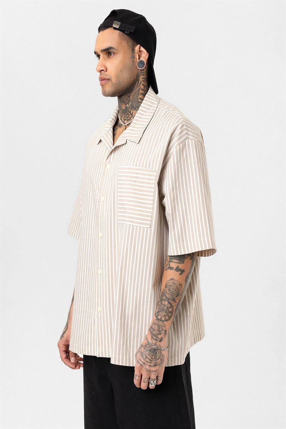 Striped Short-Sleeve Oversized Shirt