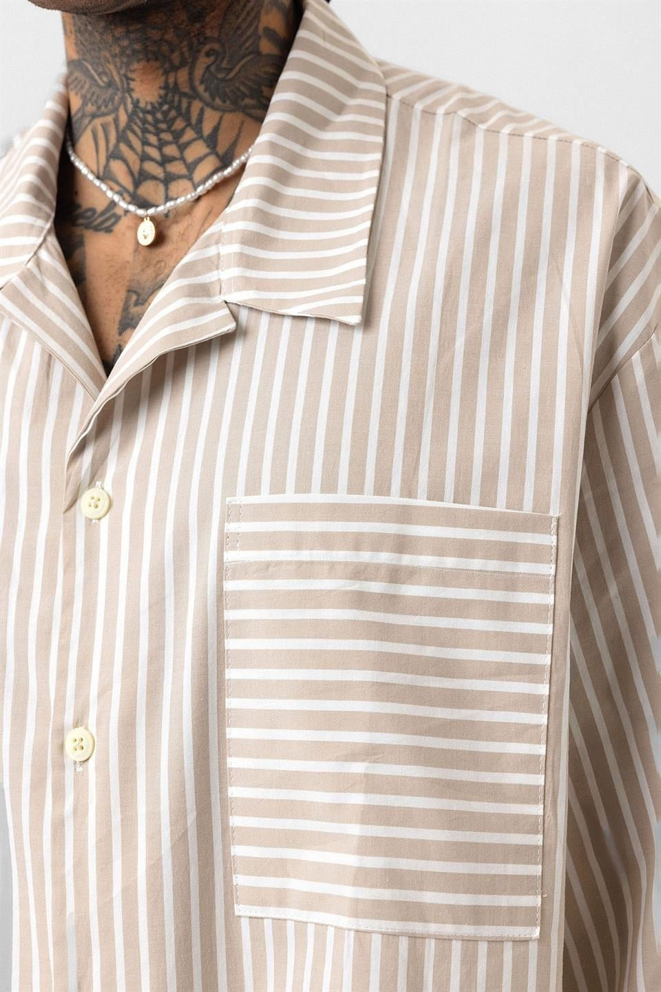 Striped Short-Sleeve Oversized Shirt