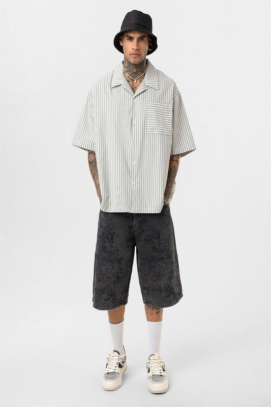 Striped Short-Sleeve Oversized Shirt