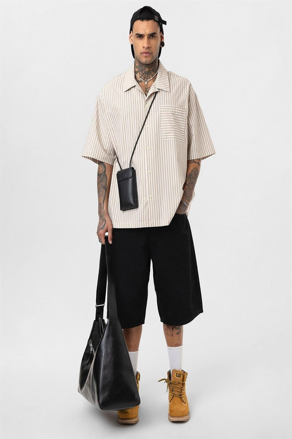 Striped Short-Sleeve Oversized Shirt