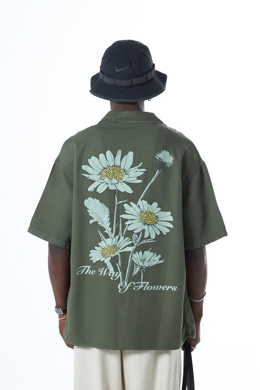 Oversized Short-Sleeve Shirt with Back Print, No Pockets, Washed Finish