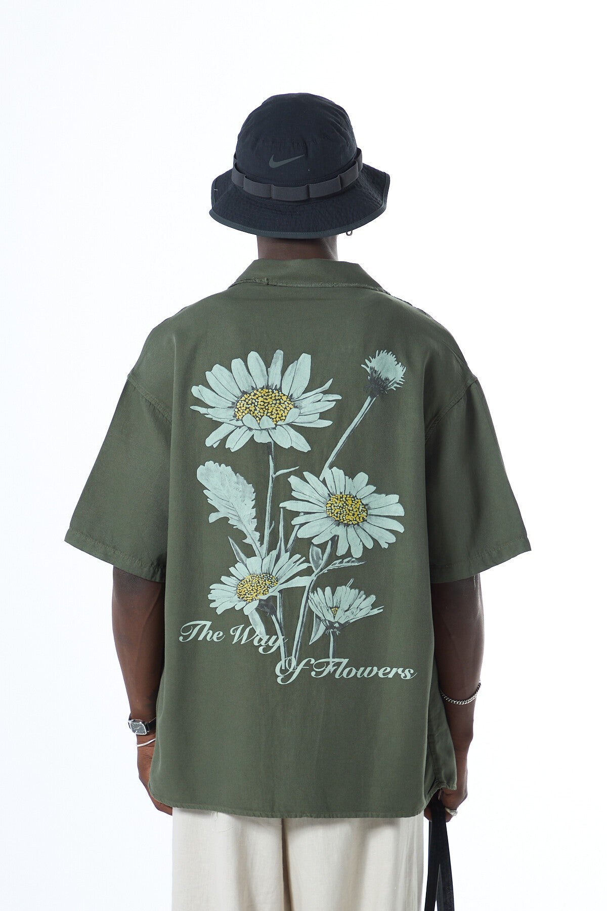 Oversized Short-Sleeve Shirt with Back Print, No Pockets, Washed Finish