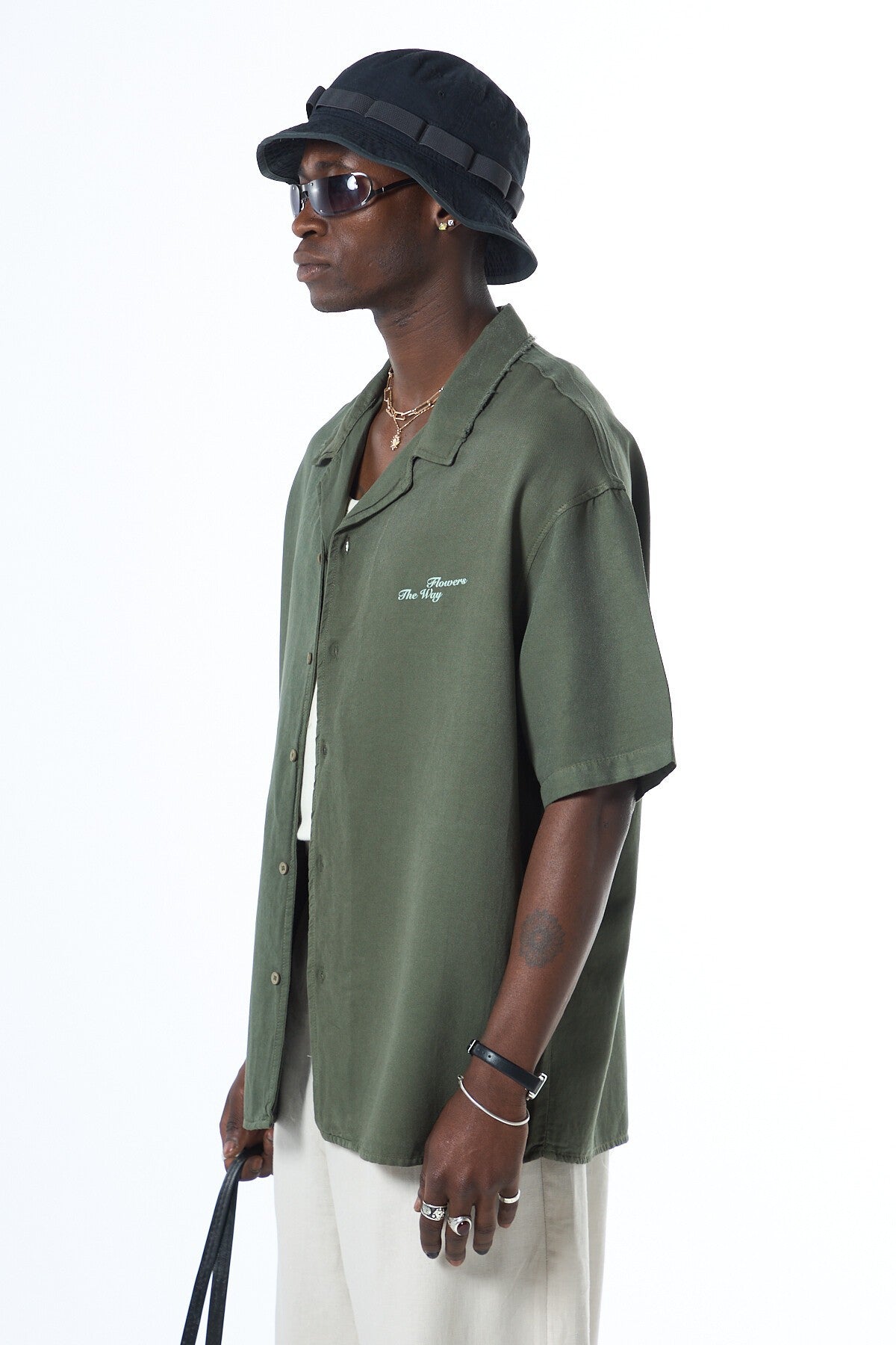 Oversized Short-Sleeve Shirt with Back Print, No Pockets, Washed Finish