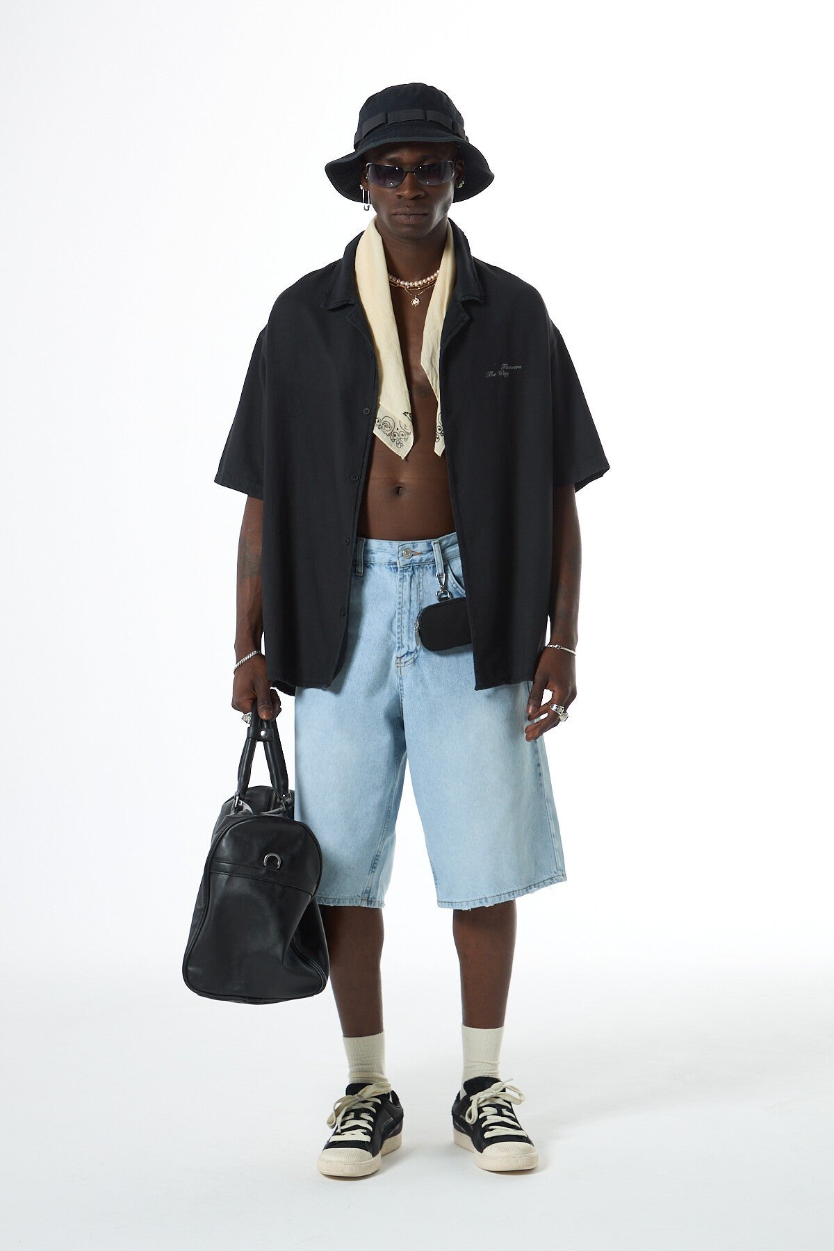 Oversized Short-Sleeve Shirt with Back Print, No Pockets, Washed Finish