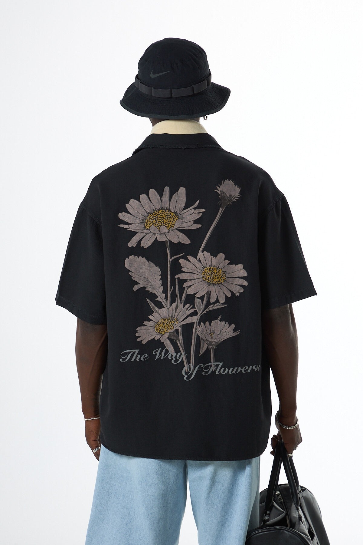 Oversized Short-Sleeve Shirt with Back Print, No Pockets, Washed Finish