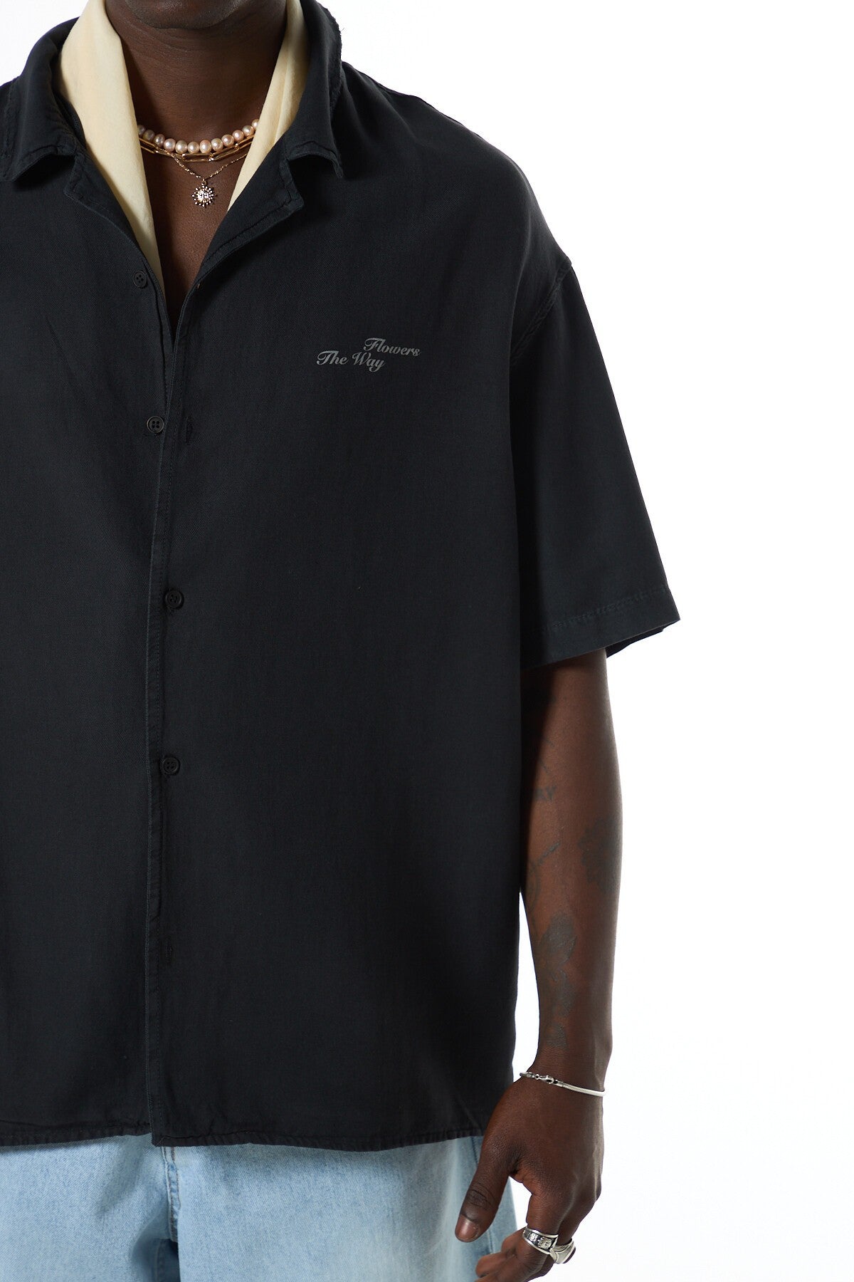 Oversized Short-Sleeve Shirt with Back Print, No Pockets, Washed Finish