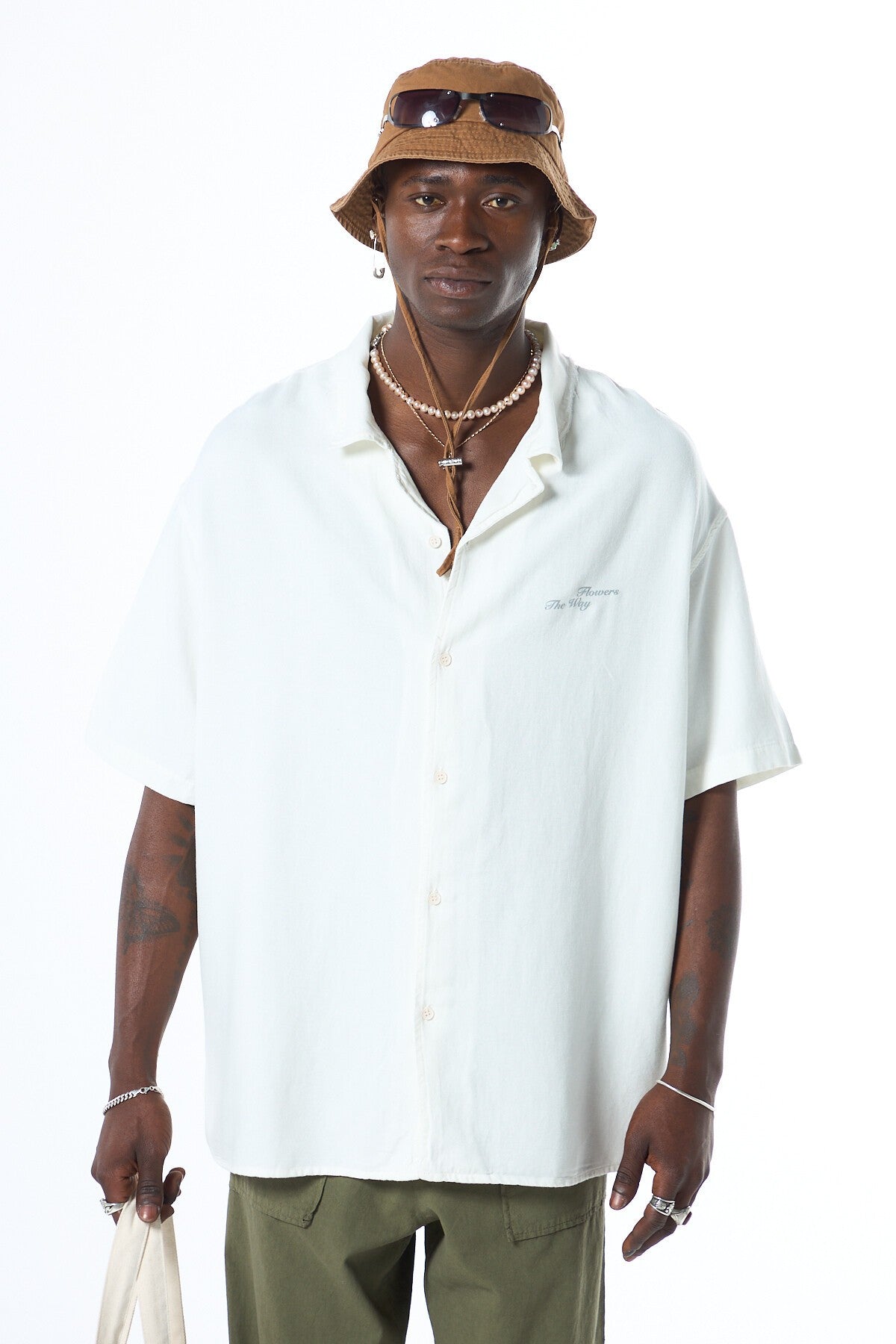 Oversized Short-Sleeve Shirt with Back Print, No Pockets, Washed Finish