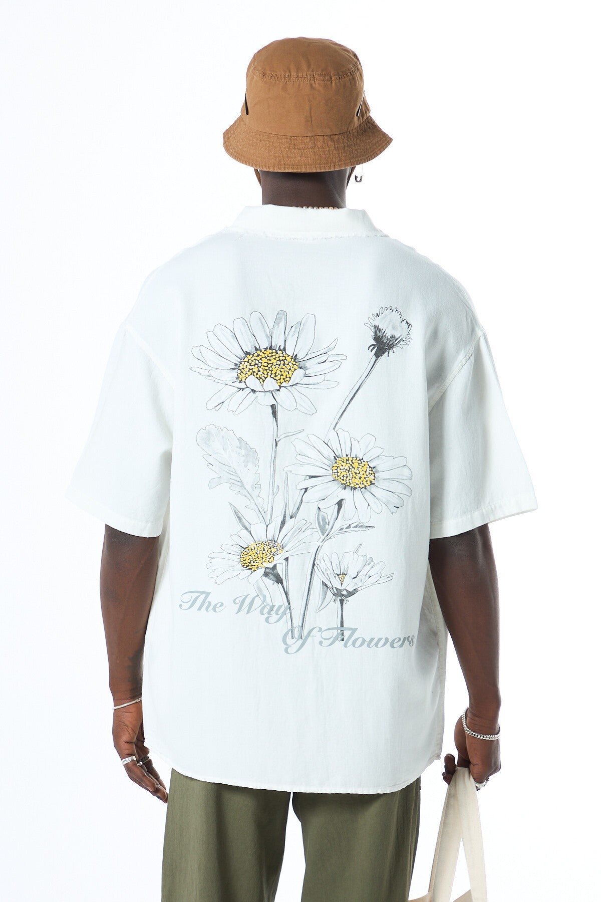 Oversized Short-Sleeve Shirt with Back Print, No Pockets, Washed Finish