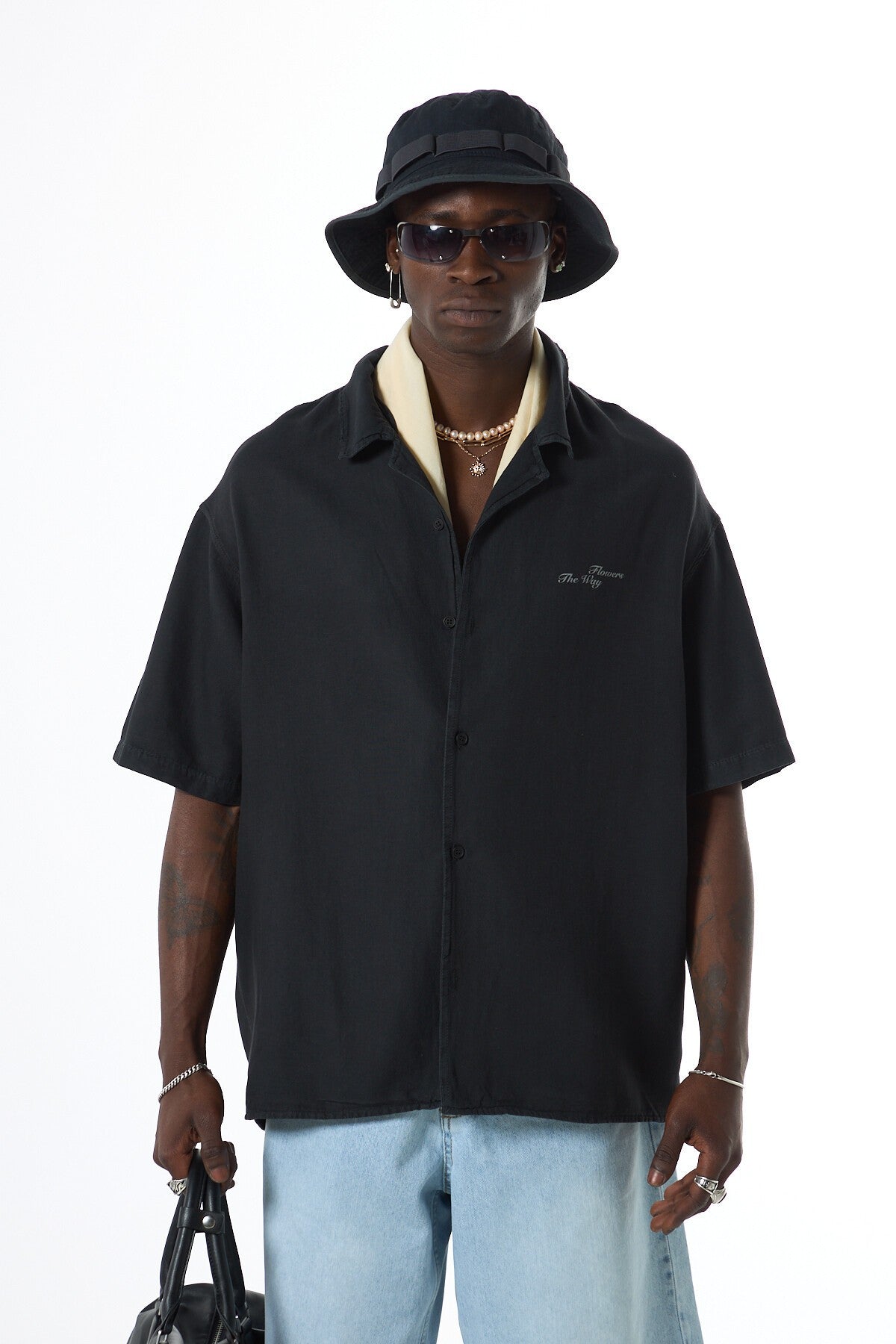 Oversized Short-Sleeve Shirt with Back Print, No Pockets, Washed Finish
