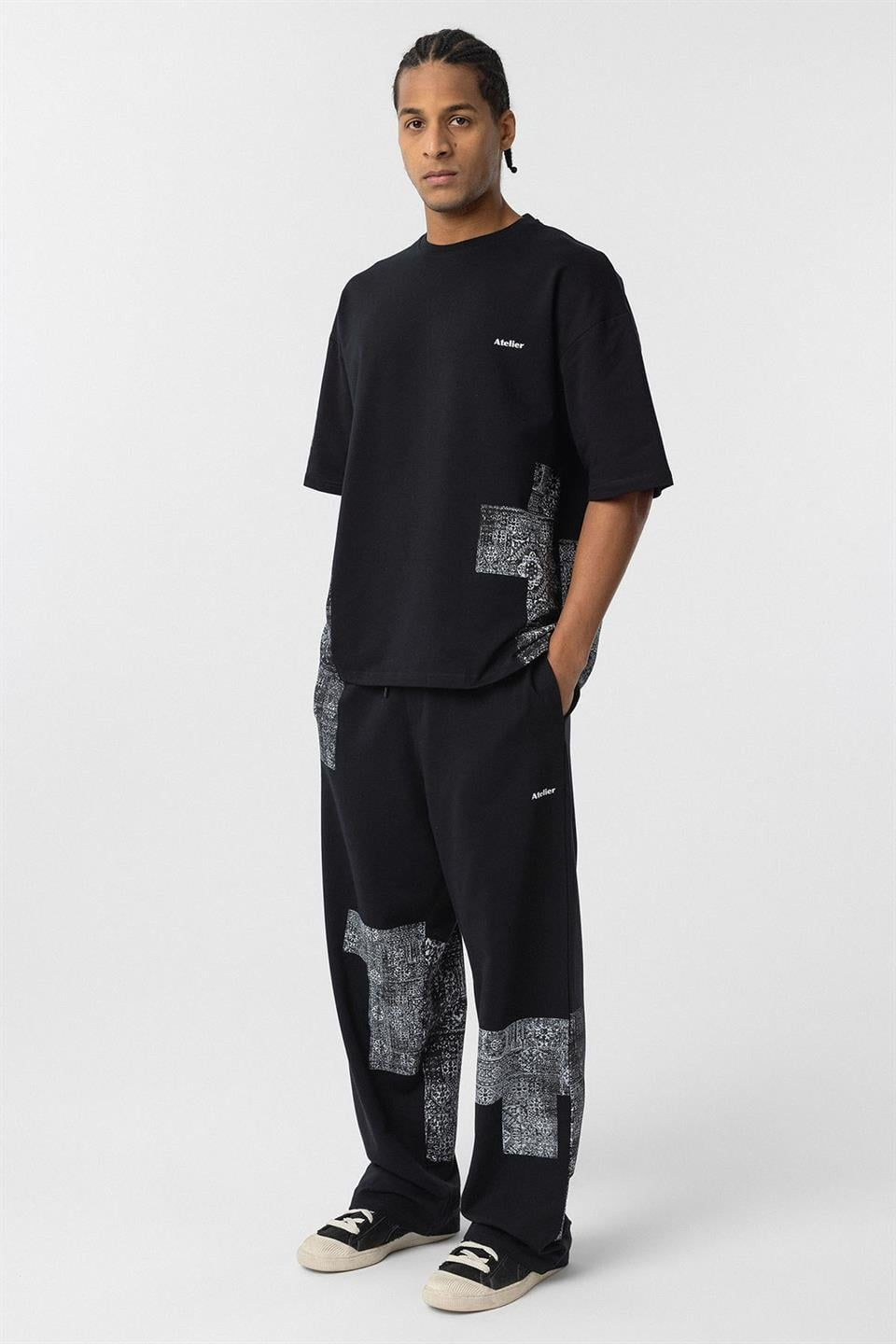 Oversized Sweatsuit Set with Ethnic Patterns