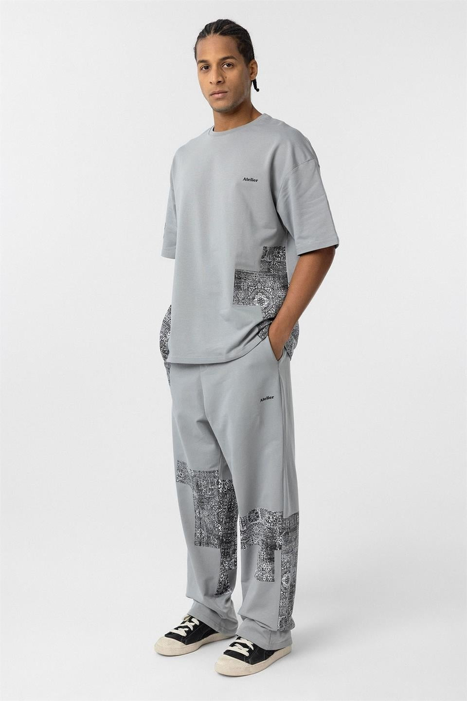 Oversized Sweatsuit Set with Ethnic Patterns