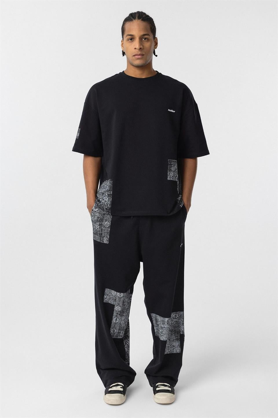Oversized Sweatsuit Set with Ethnic Patterns