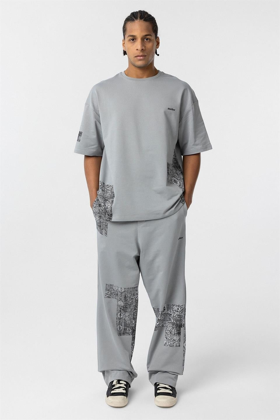 Oversized Sweatsuit Set with Ethnic Patterns