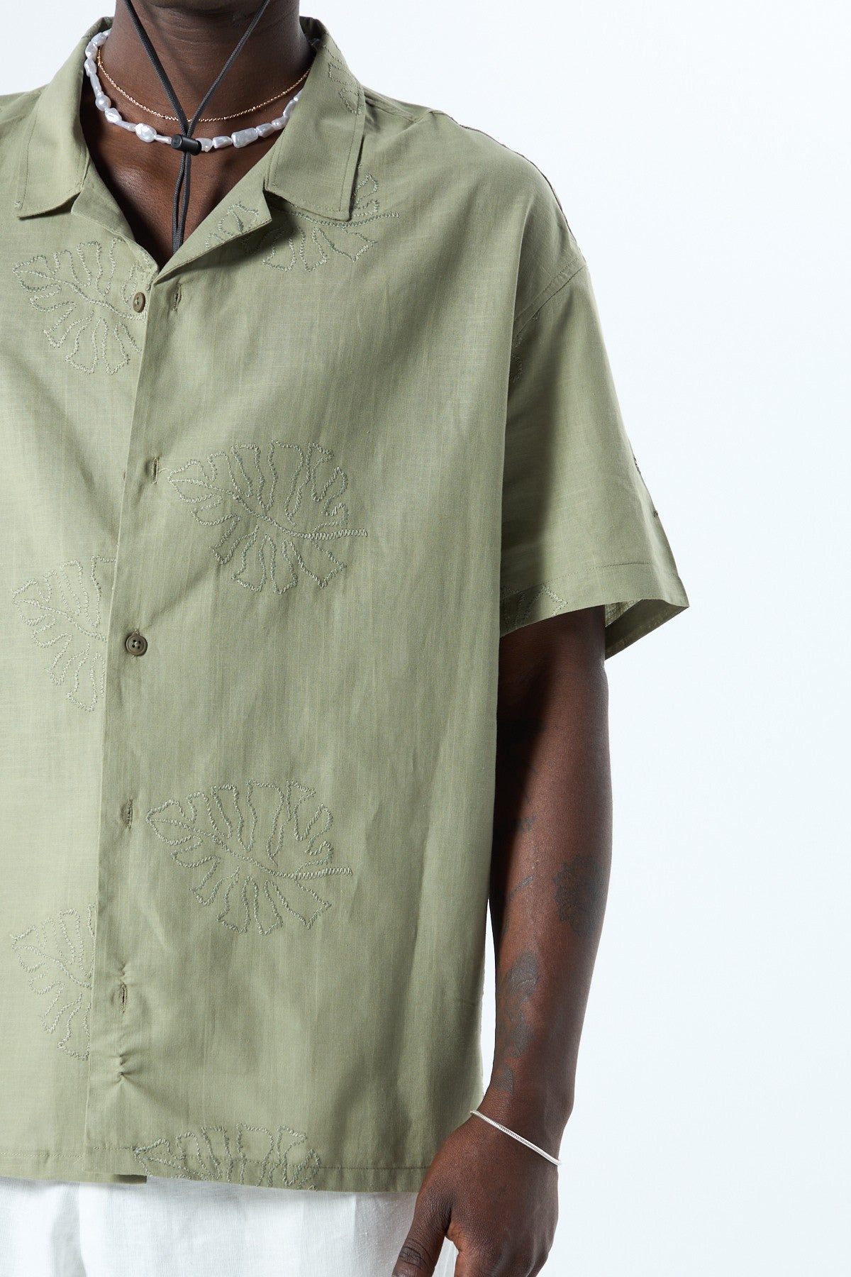 Oversized Linen Shirt with Embroidery Details