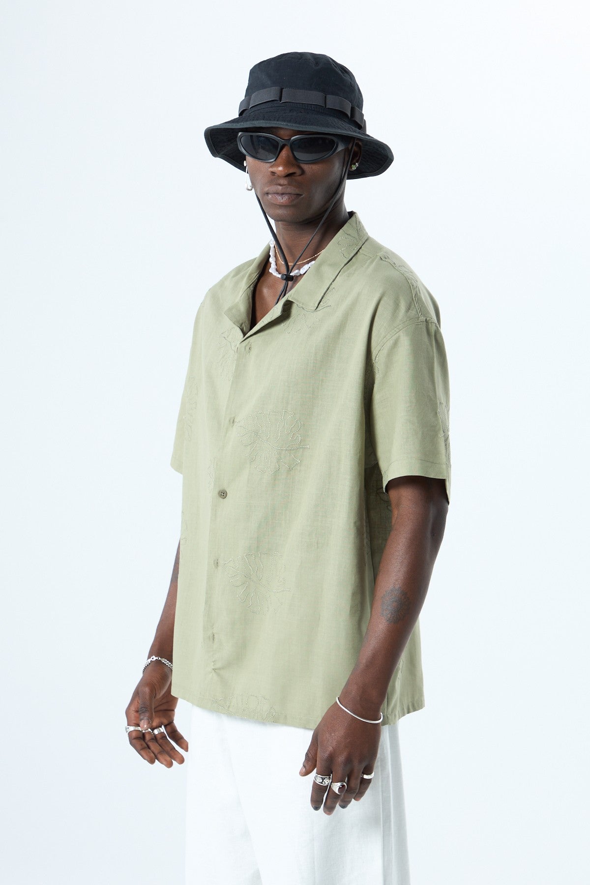 Oversized Linen Shirt with Embroidery Details