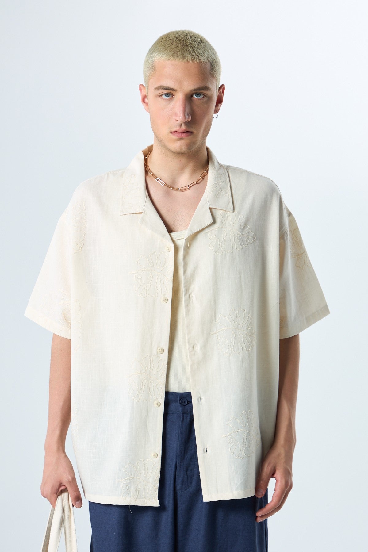 Oversized Linen Shirt with Embroidery Details