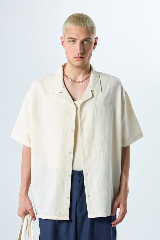 Oversized Linen Shirt with Embroidery Details
