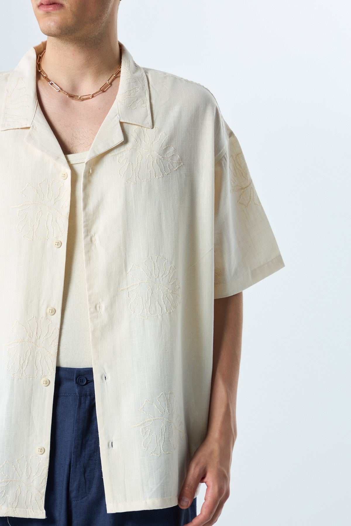 Oversized Linen Shirt with Embroidery Details