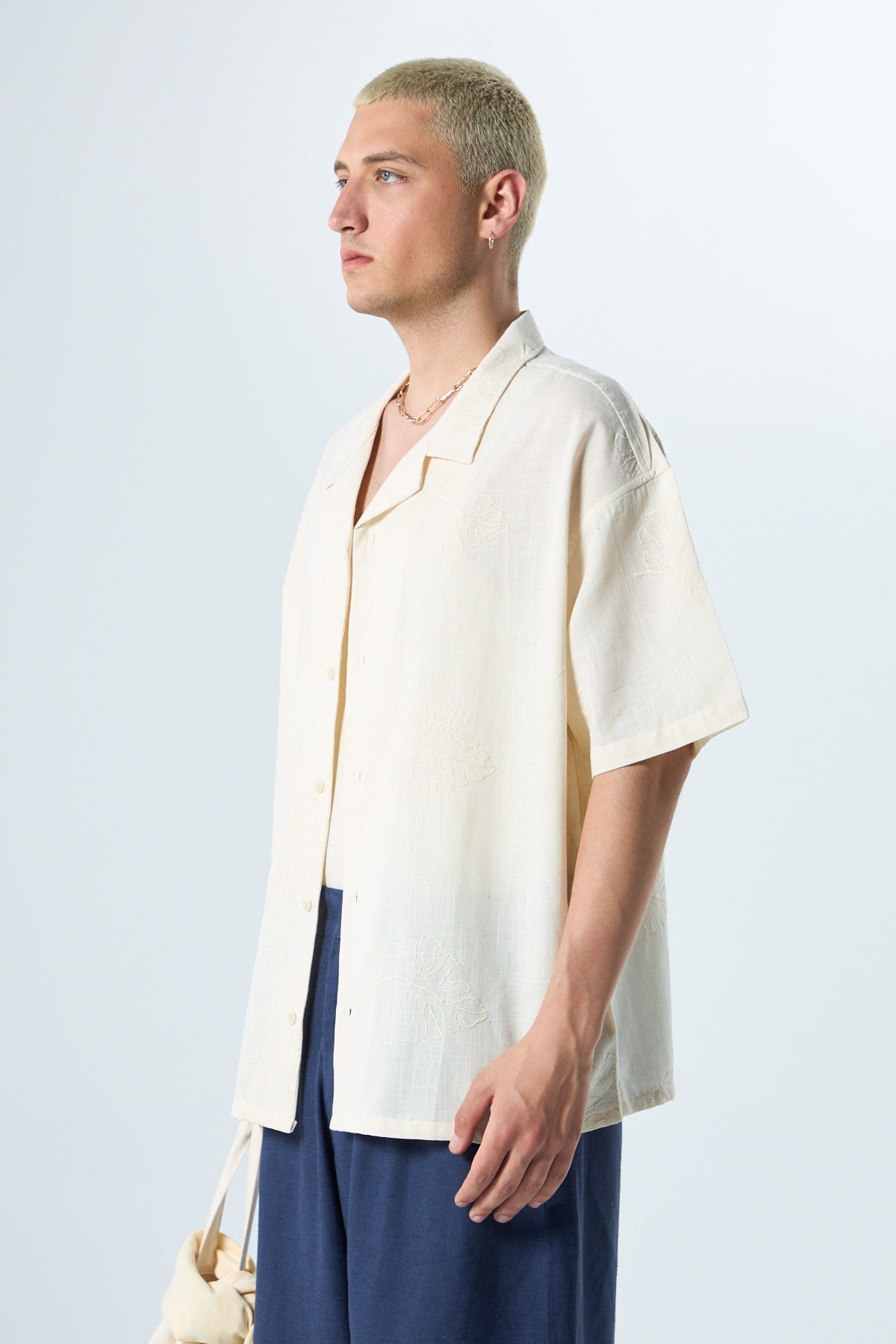 Oversized Linen Shirt with Embroidery Details