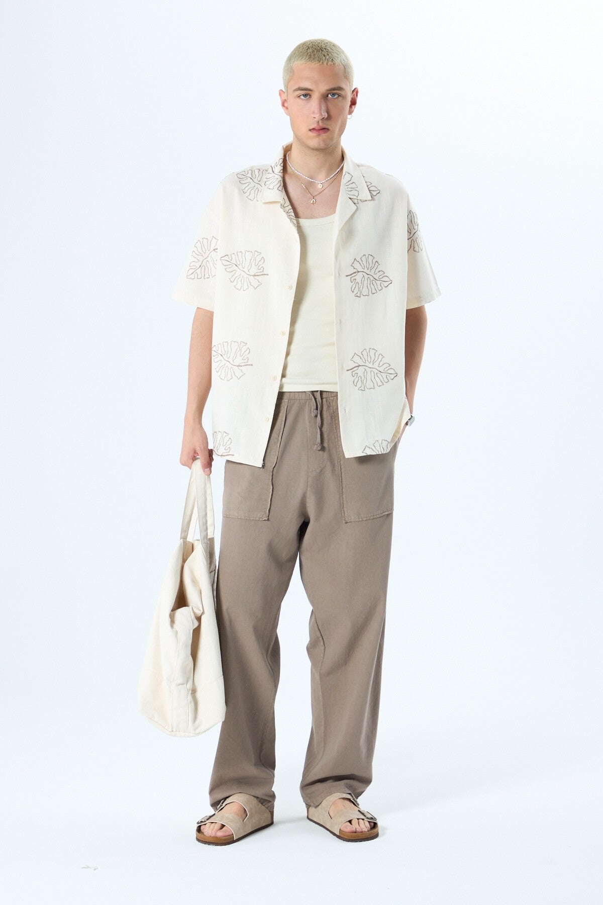 Oversized Linen Shirt with Embroidery Details