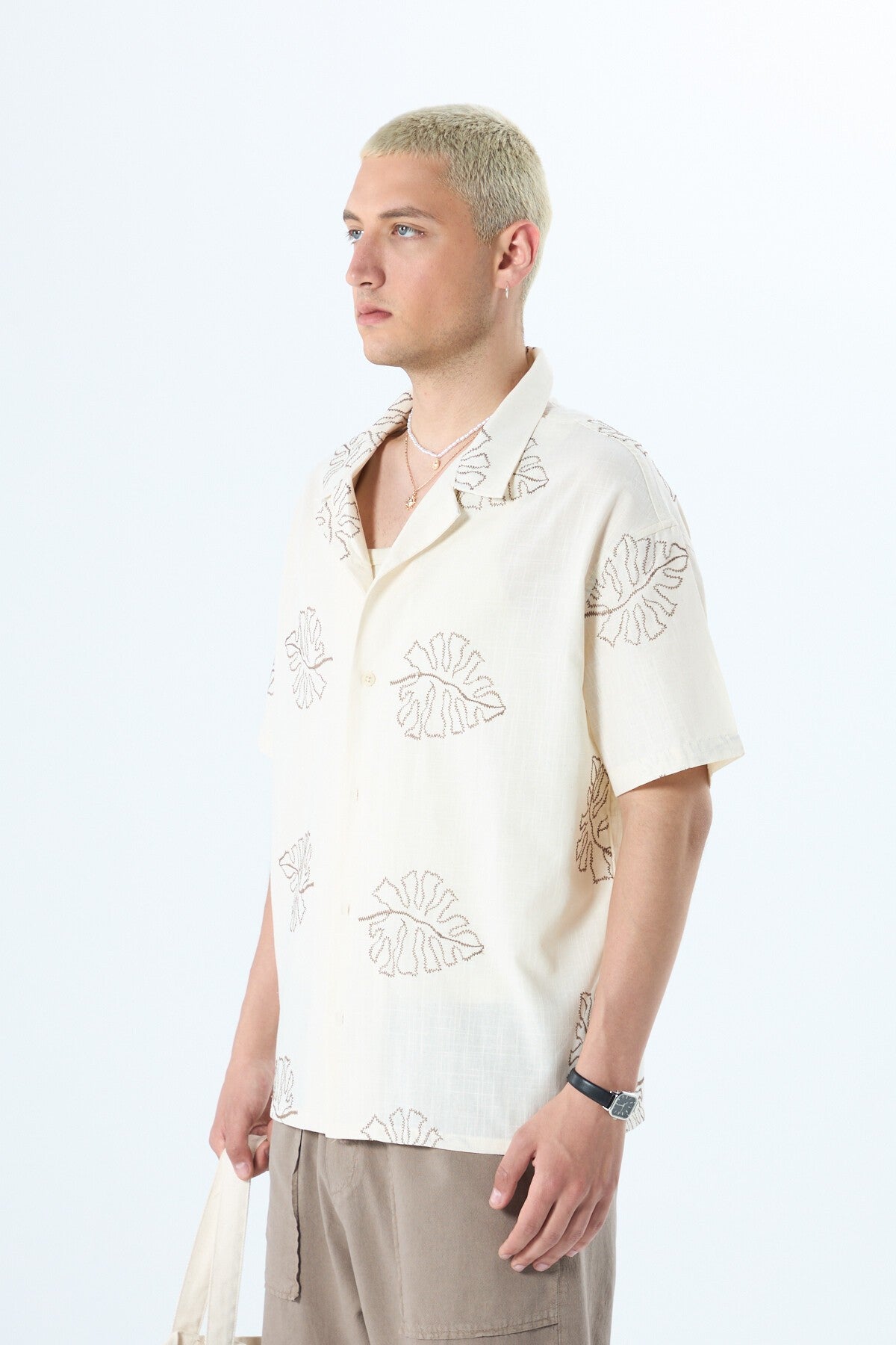 Oversized Linen Shirt with Embroidery Details