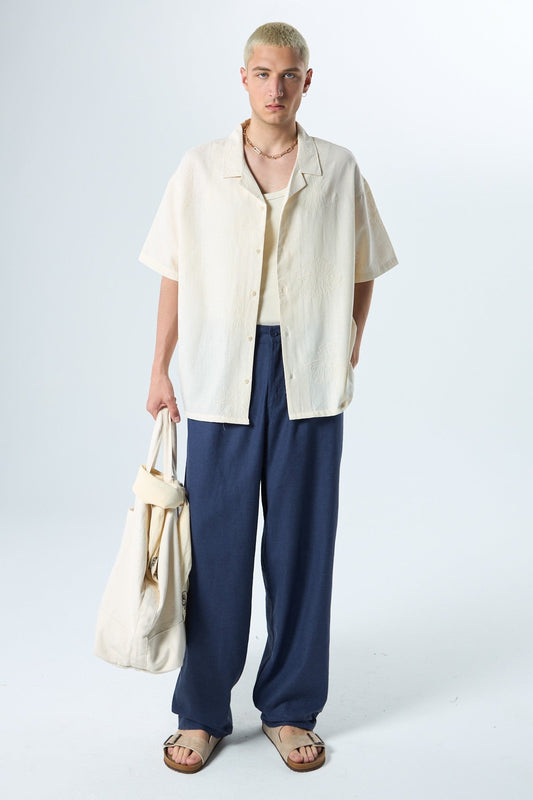 Oversized Linen Shirt with Embroidery Details