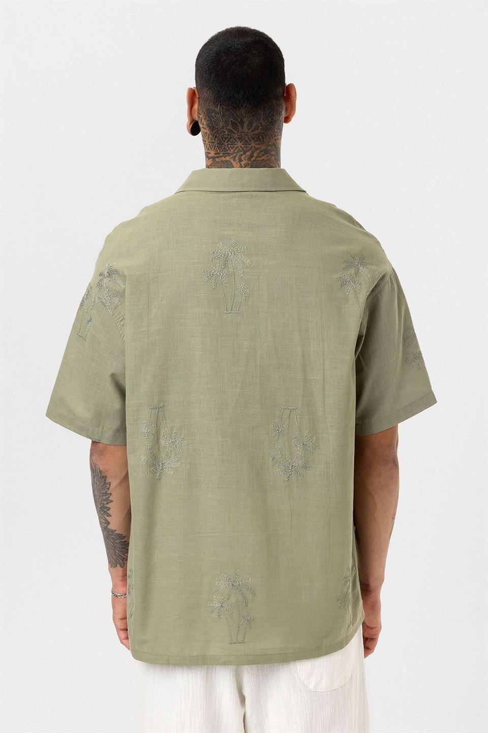 Oversized Short-Sleeve Shirt with Embroidery Details
