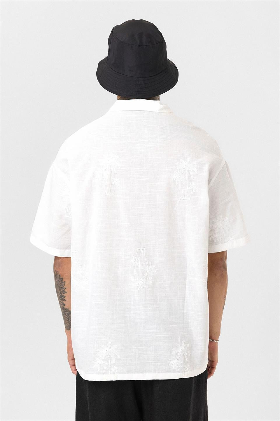 Oversized Short-Sleeve Shirt with Embroidery Details