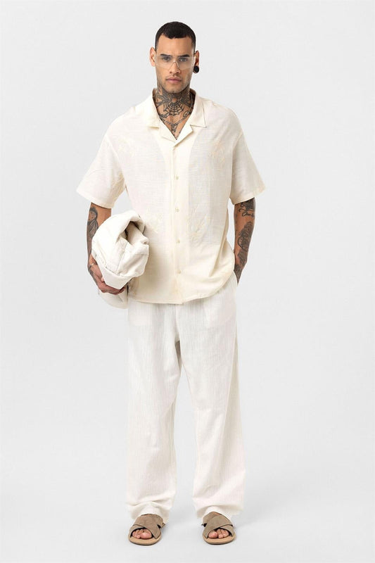 Oversized Short-Sleeve Shirt with Embroidery Details