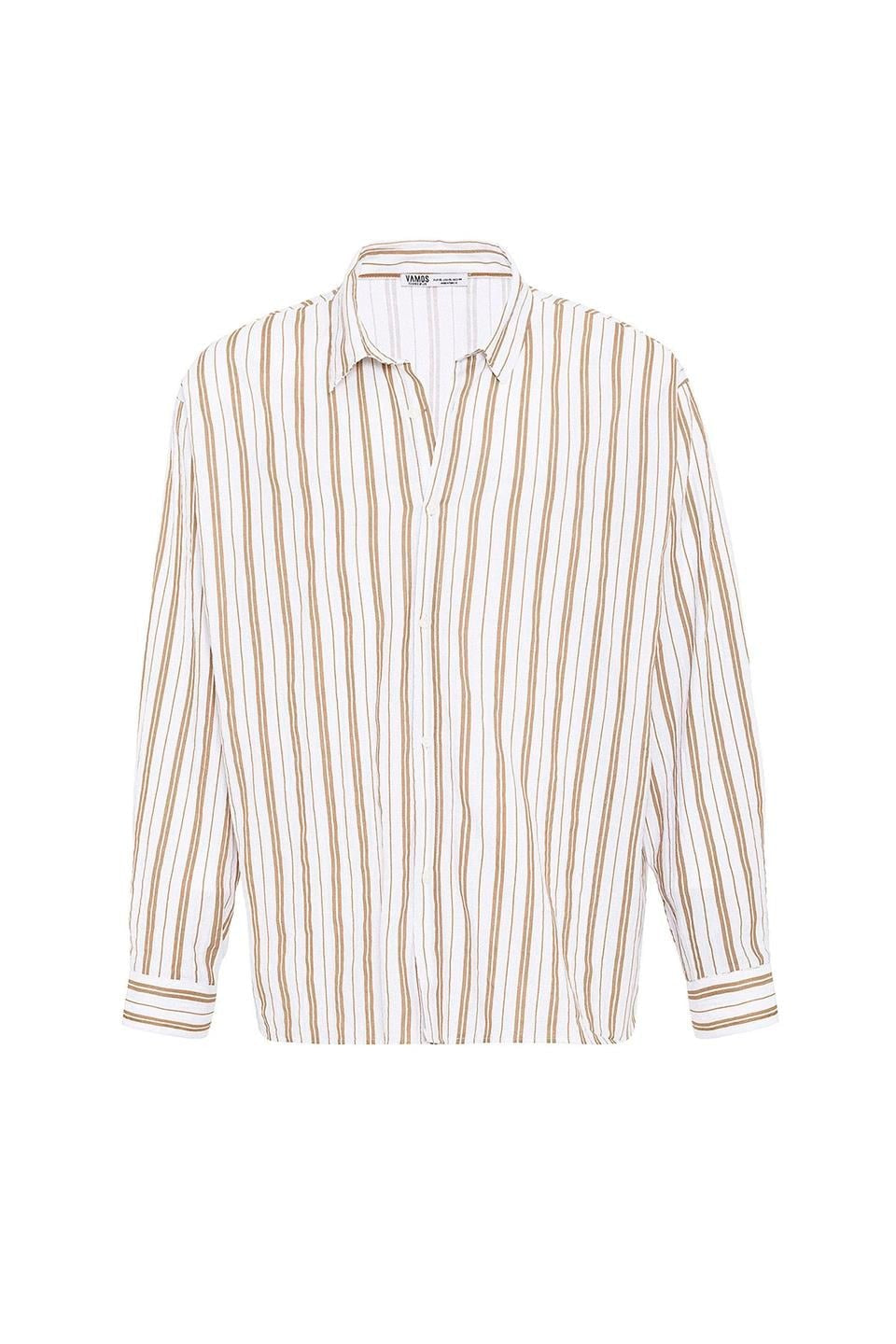 Striped Long-Sleeved Oversized Linen Shirt