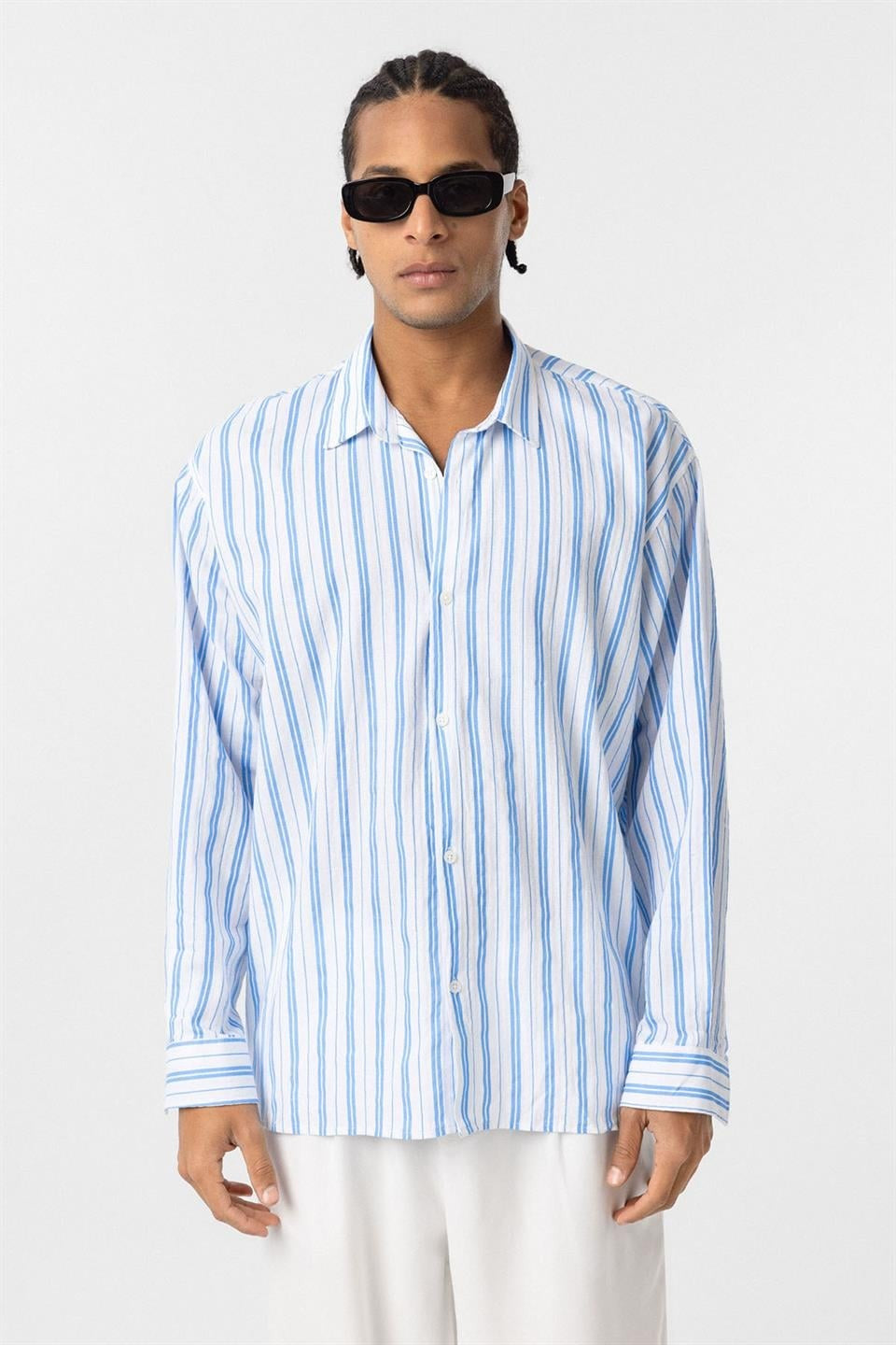 Striped Long-Sleeved Oversized Linen Shirt