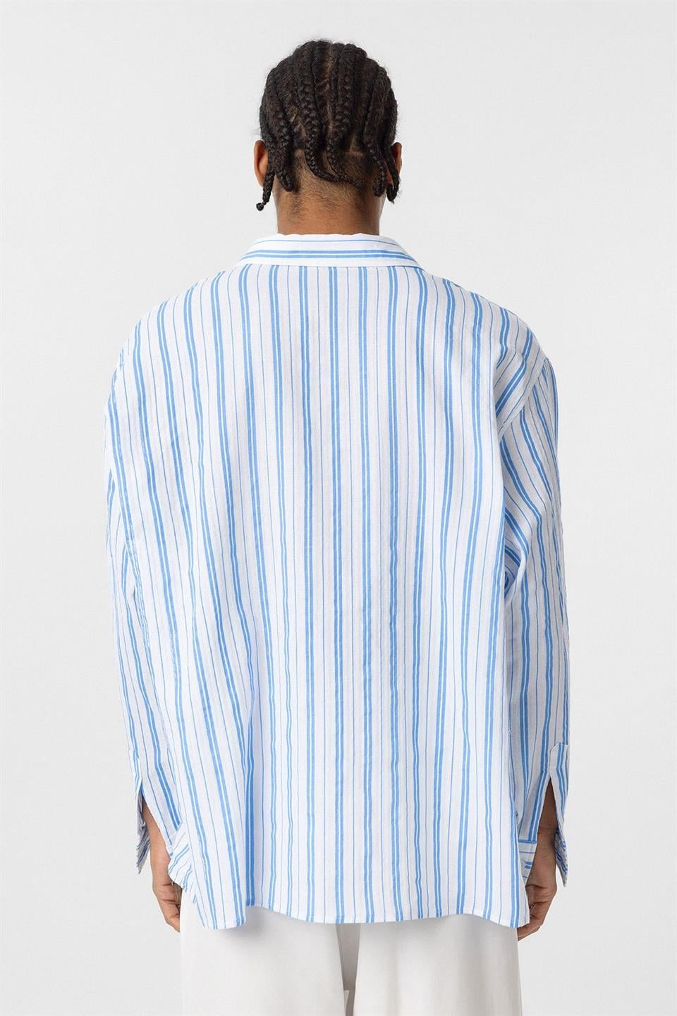 Striped Long-Sleeved Oversized Linen Shirt