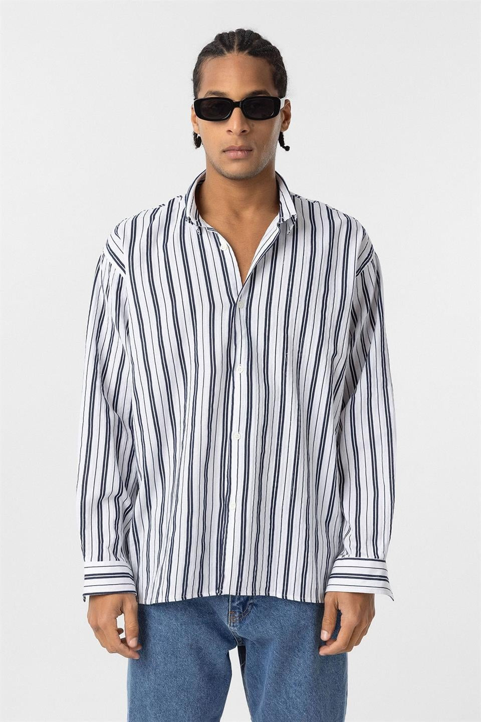 Striped Long-Sleeved Oversized Linen Shirt
