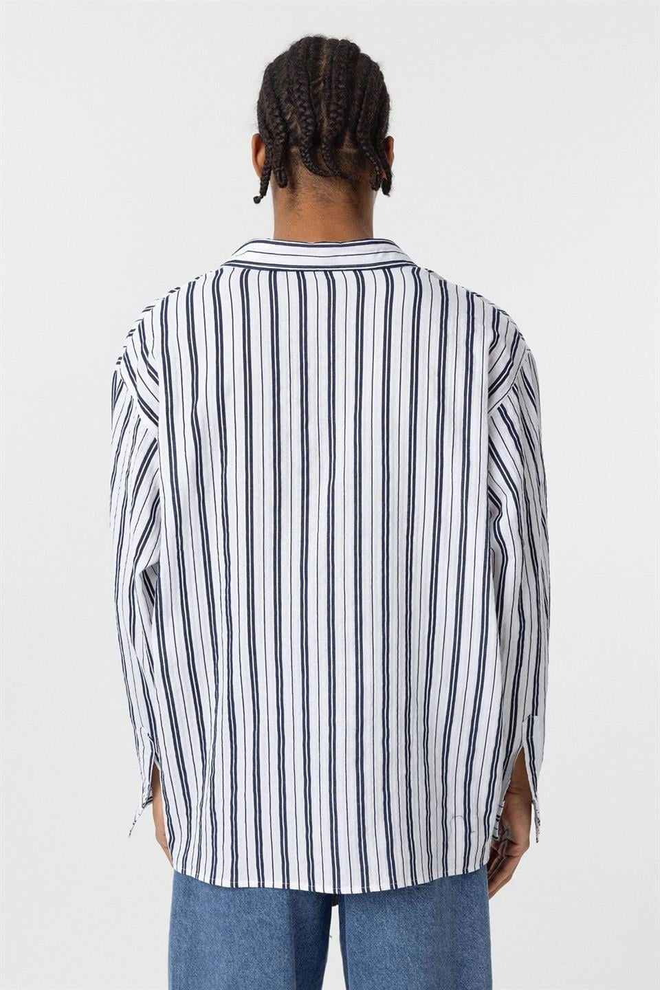 Striped Long-Sleeved Oversized Linen Shirt