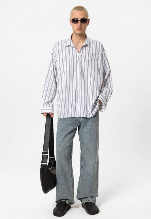 Striped Long-Sleeved Oversized Linen Shirt