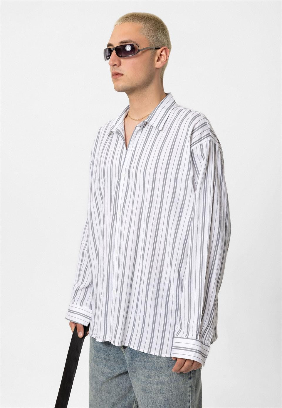 Striped Long-Sleeved Oversized Linen Shirt