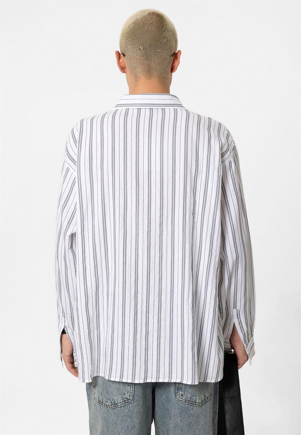 Striped Long-Sleeved Oversized Linen Shirt