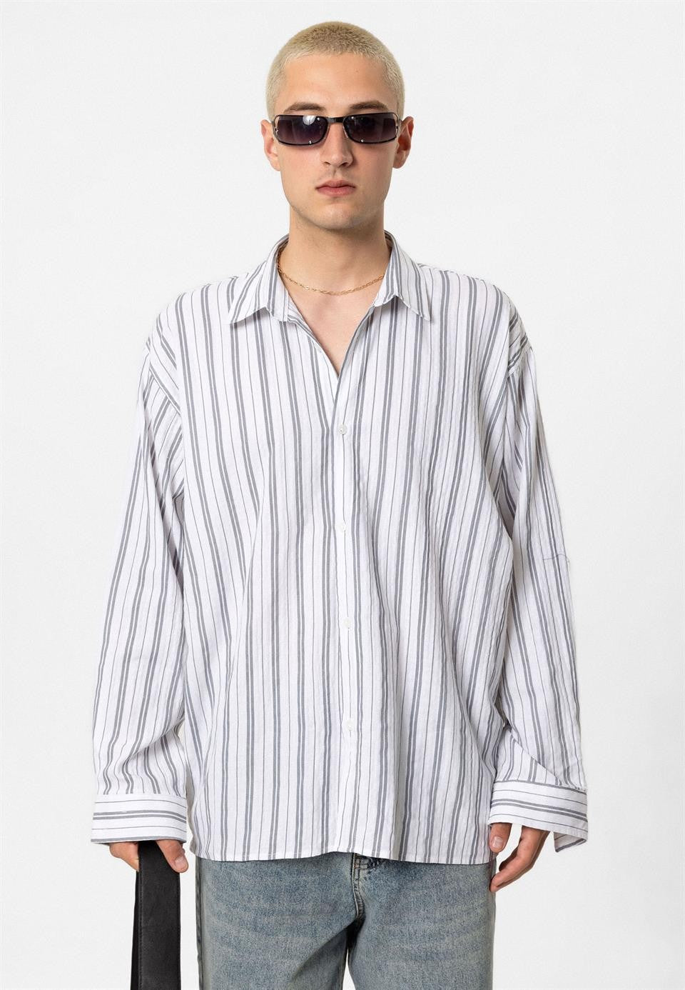 Striped Long-Sleeved Oversized Linen Shirt
