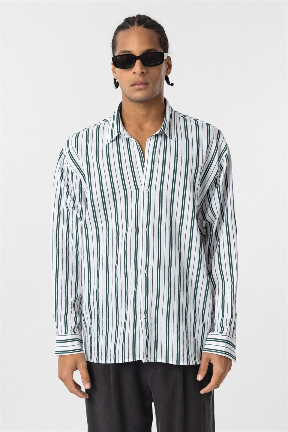 Striped Long-Sleeved Oversized Linen Shirt