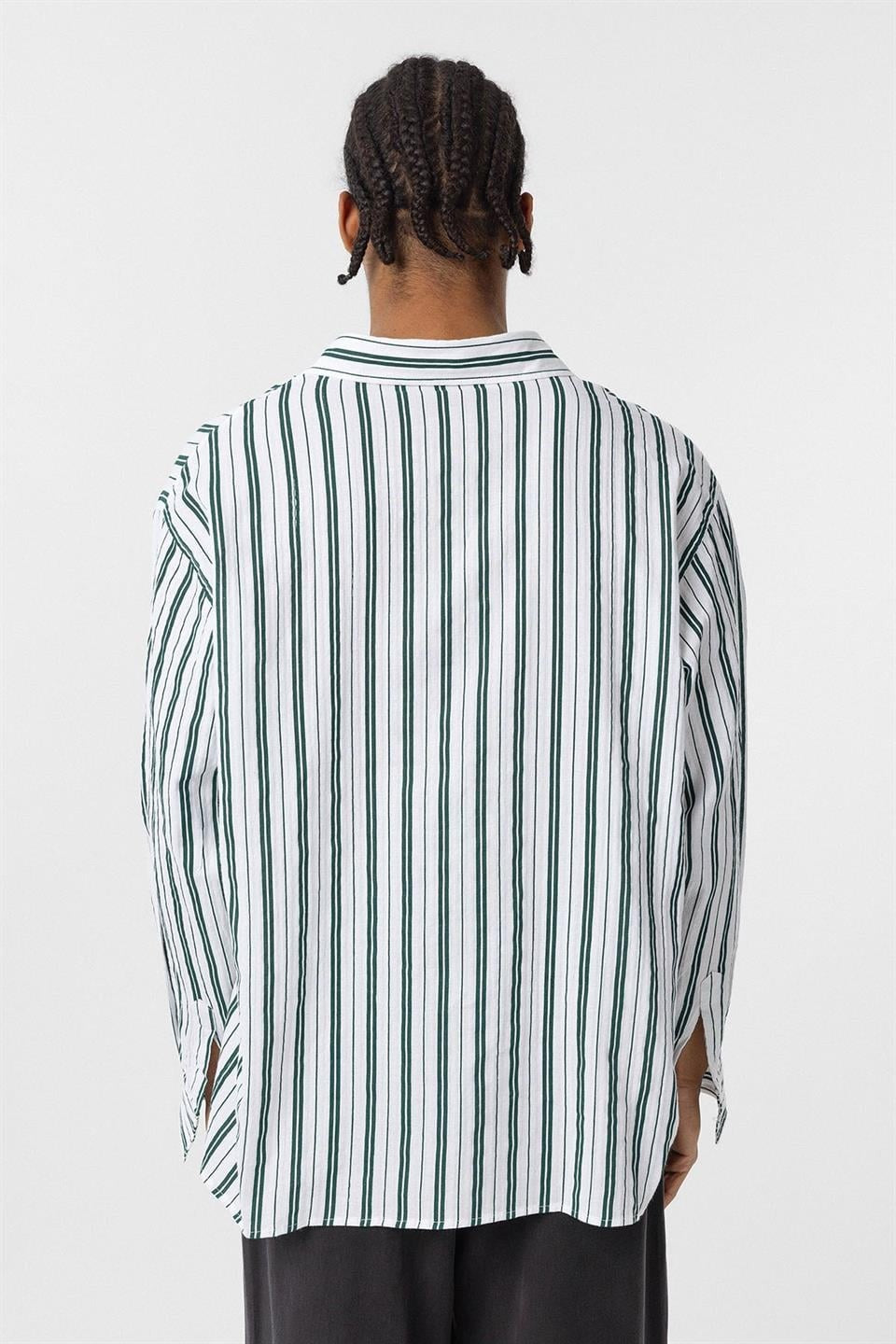 Striped Long-Sleeved Oversized Linen Shirt